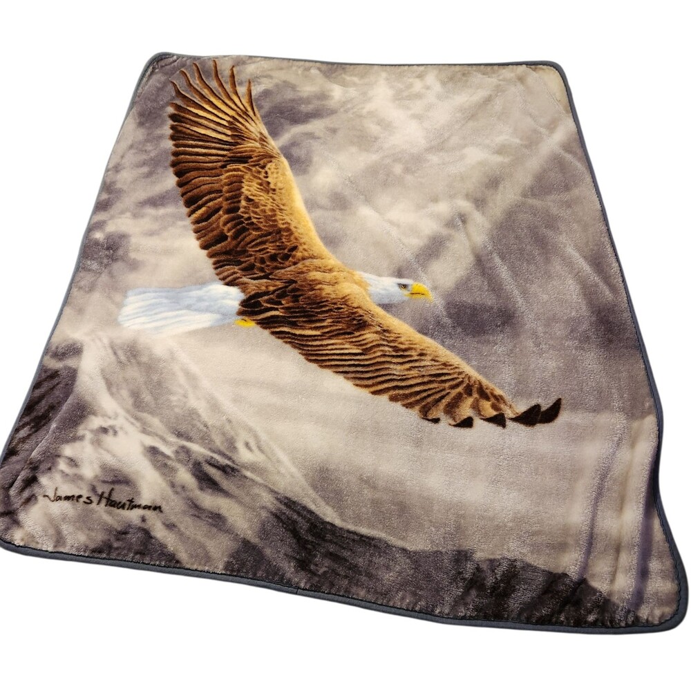 James Hautman Soaring Eagle on Gray Fleece Blanket Throw Reversible 47"W X 60"L